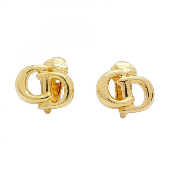 Christian Dior CD Logo Earrings GP Plated Gold  Women's - Picture 1 of 16
